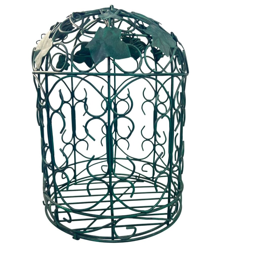 Decorative Green Metal Birdcage Ivy Design Hanging Ring & Door 11 Inches Tall